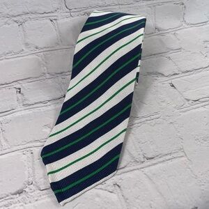 Cesare Attolini Green Blue White Striped Silk Tie Made In Italy